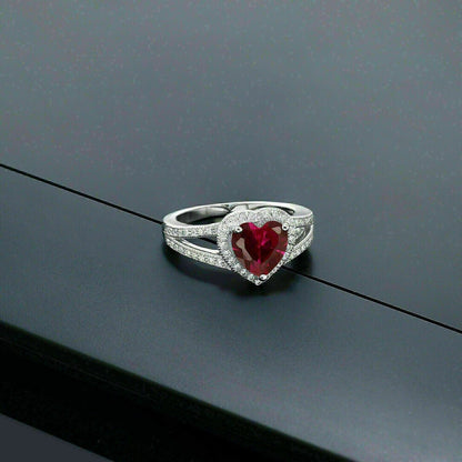 2.70Ct Red Heart Cut Halo Ring | Split Shank Ring | Proposal Ring | Women Jewelry