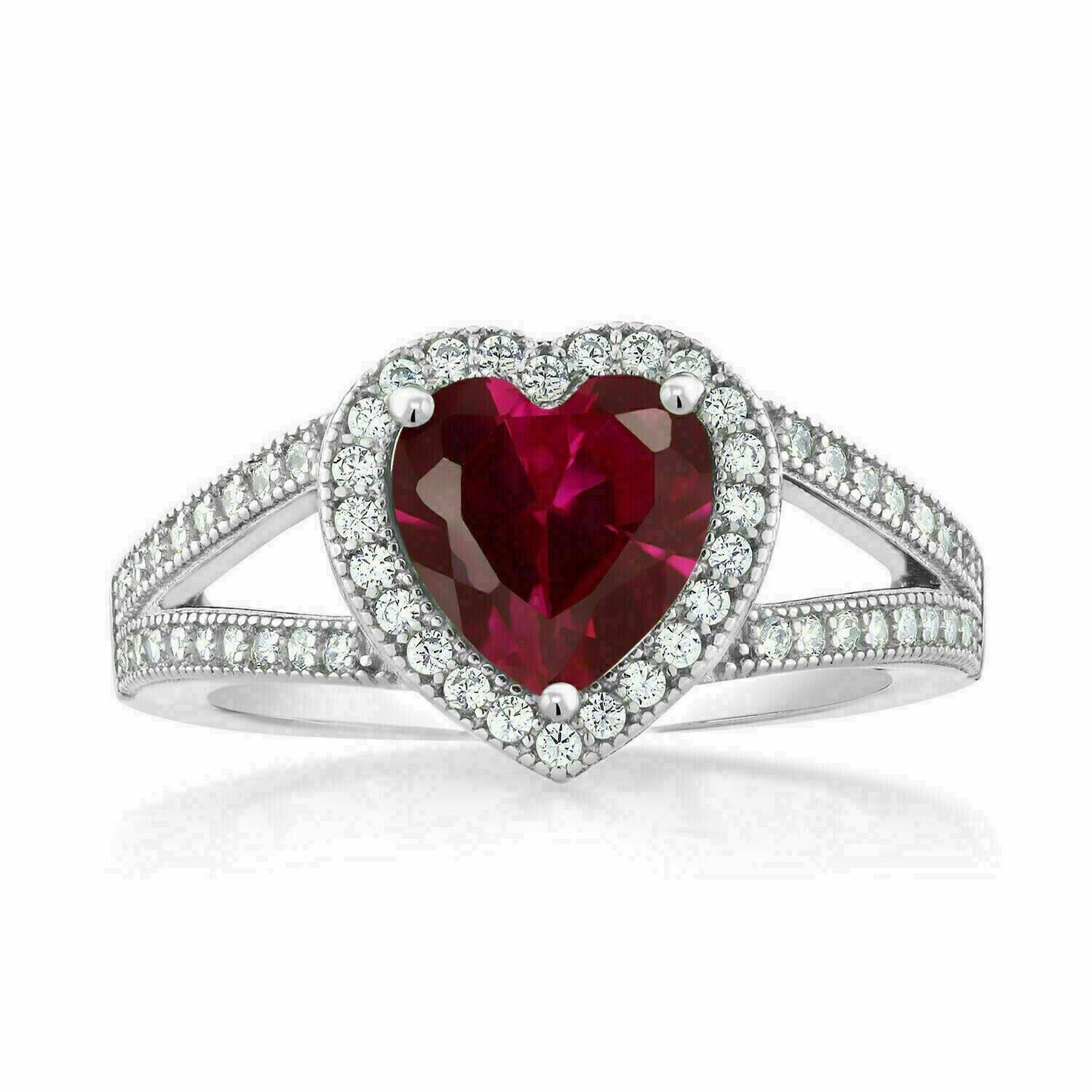 2.70Ct Red Heart Cut Halo Ring | Split Shank Ring | Proposal Ring | Women Jewelry