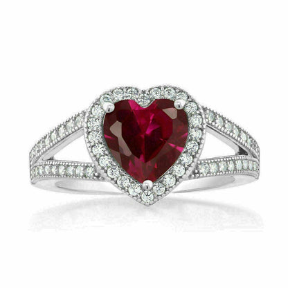 2.70Ct Red Heart Cut Halo Ring | Split Shank Ring | Proposal Ring | Women Jewelry