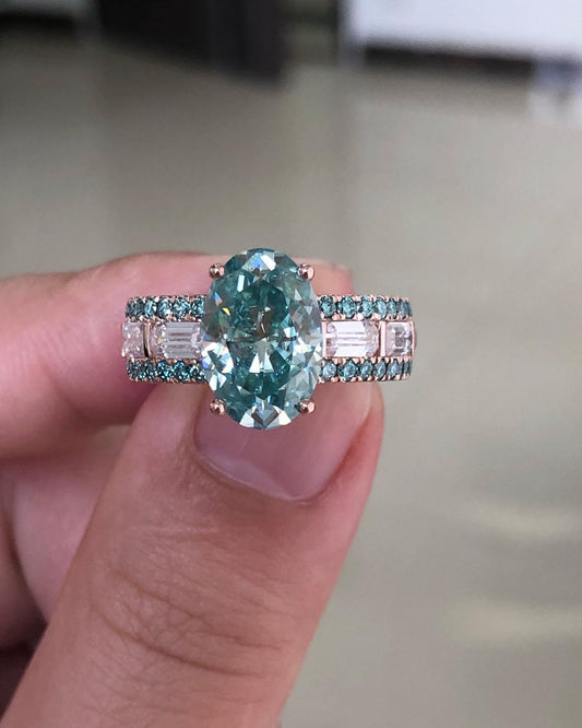 3.10Ct Green Blue Oval Cut Moissanite Solitaire Ring | Customize Ring | Best Wedding Ring For Bridal