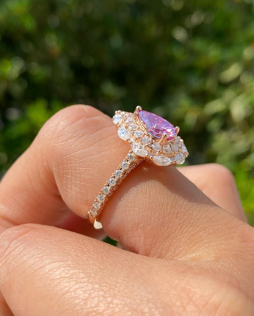 2.80Ct Pink Pear Cut Double Halo Ring | Party Wear Ring For Her | Luxury Jewelry | Jewelry Collection For Women