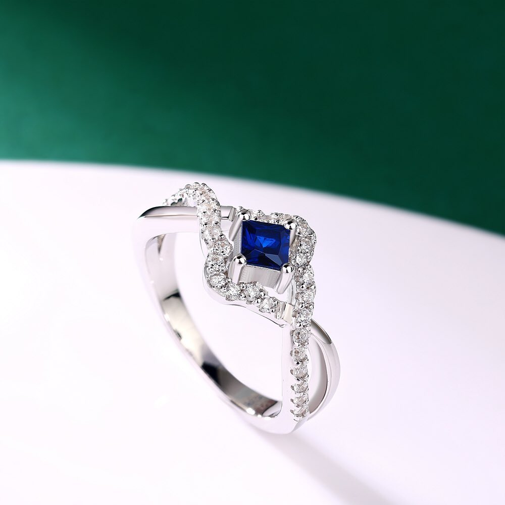 2.30Ct Blue Princess Cut Solitaire Ring | Birthday Gift For Mother | Statement Ring