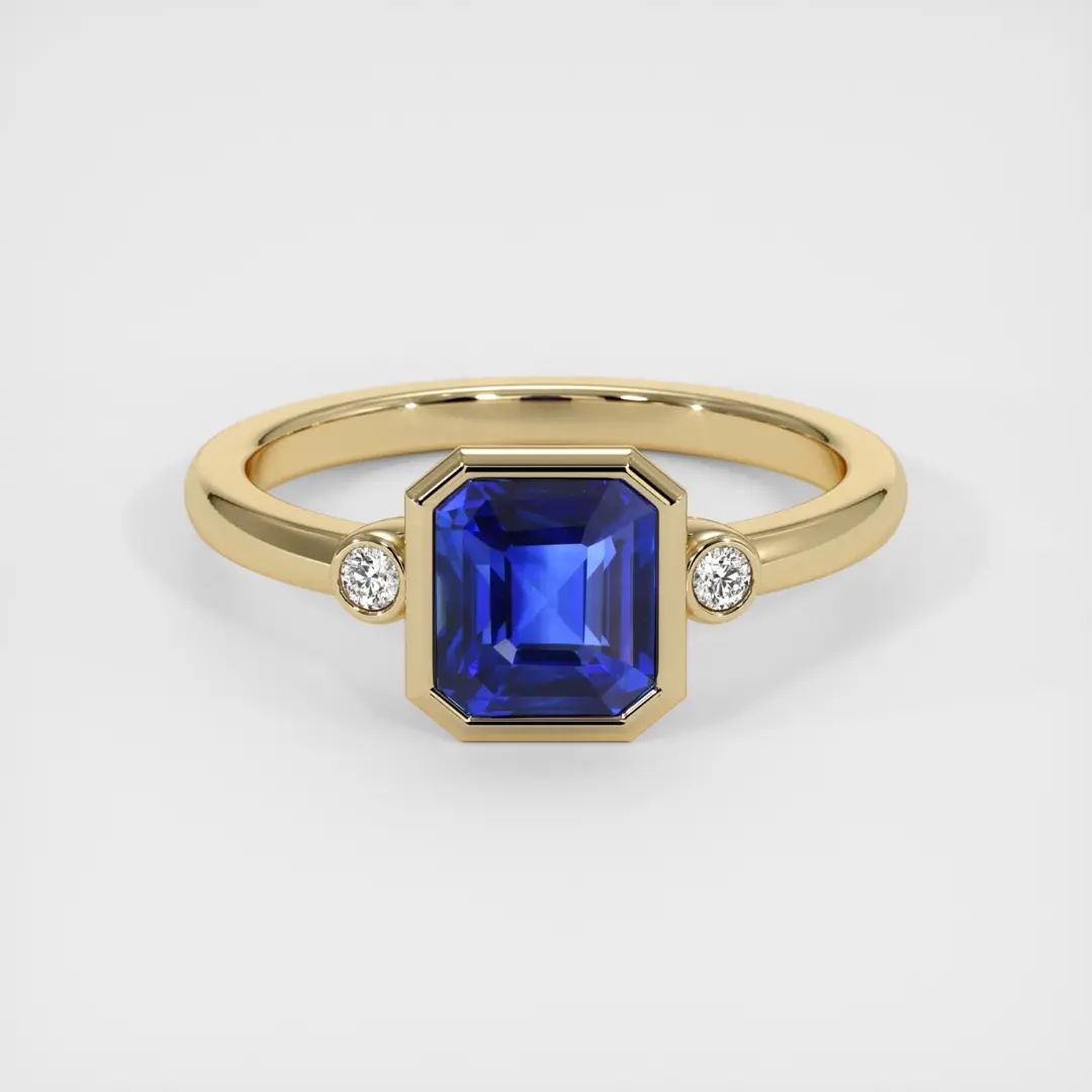 2.8Ct Blue Emerald Cut Bezel Set And Three Stone Ring For Her | Wedding Gift Ring For Bridal | Promise Ring For Girlfriend | Stacking Ring For Ladies