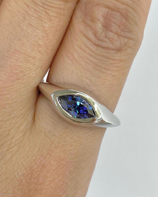 2.55Ct Blue Marquise Cut Bezel Ring | Daily Wear Ring | Promise Ring For Girlfriend