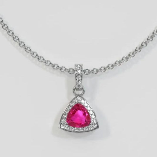 2.50Ct Pink Trillion Cut Halo Pendant | Engagement Gift Pendant For Her | Birthstone Pendant For Women | Fashion Jewelry