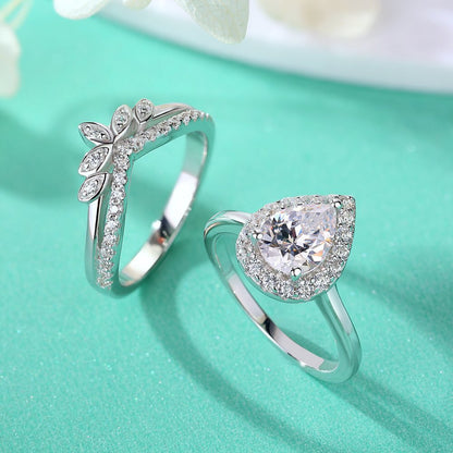 2.98Ct White Pear Cut Halo Ring Set | Bridal Jewelry | Party Wear Ring Set | Perfect Gift For Wife