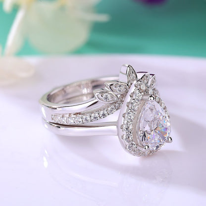 2.98Ct White Pear Cut Halo Ring Set | Bridal Jewelry | Party Wear Ring Set | Perfect Gift For Wife