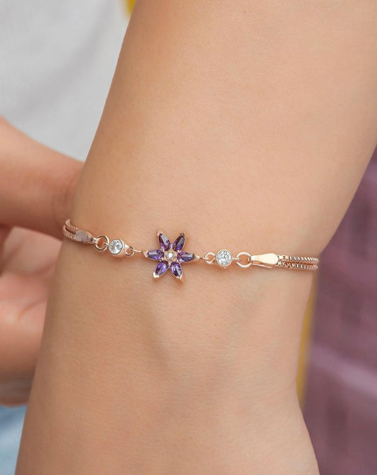 Purple Pear Brilliant Cut Signity Diamond Prong Set Bracelet | Lotus Flower Bracelet For Her | Women's Jewelry