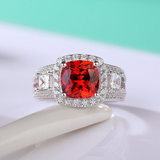 3.20Ct Red Cushion Cut Halo Ring | Wedding Ring | Bride To Be | Bridal Jewelry