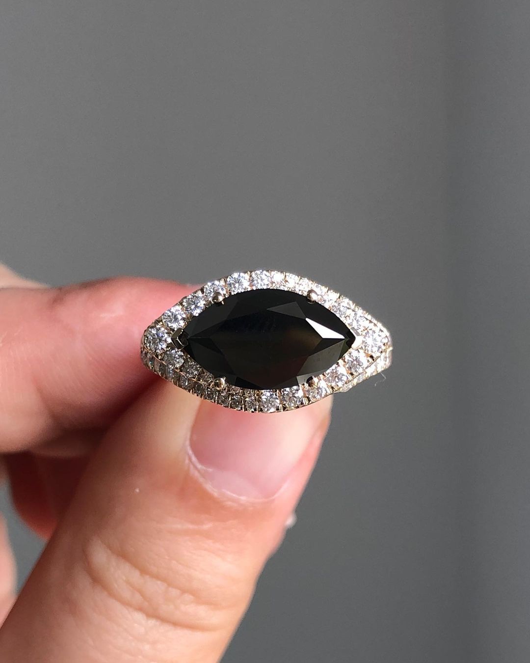 2.85Ct Black Marquise Cut Halo Ring | Anniversary Gift Ring For Wife | Special Occasion