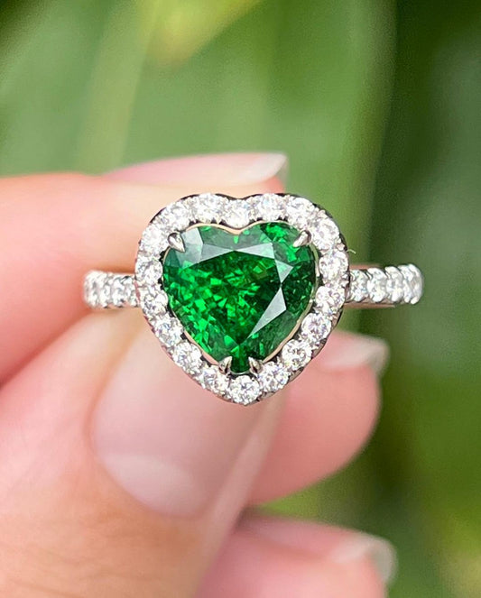 2.8Ct Green Heart Cut Halo Ring | Anniversary Promise Ring For Wife | Lovable Ring For Her | Designer Ring