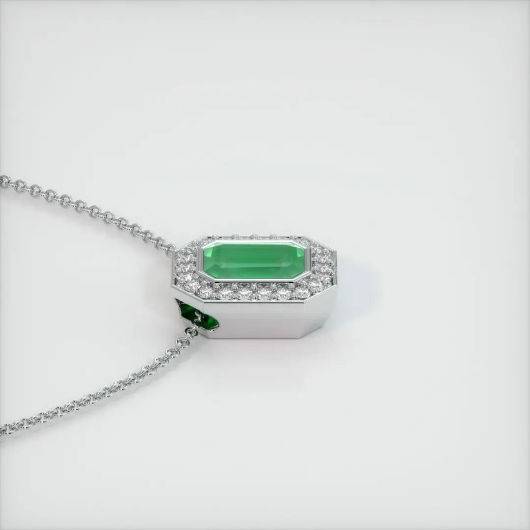 3.10Ct Green Emerald Cut Bezel With Halo Pendant | Wedding Gift For Bridal | Stylish Pendant | Trending Pendant For Women