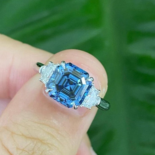 2.80Ct Blue Asscher Cut Solitaire Ring | Anniversary Gift Ring | Customize Ring For Women | Jewelry Collection