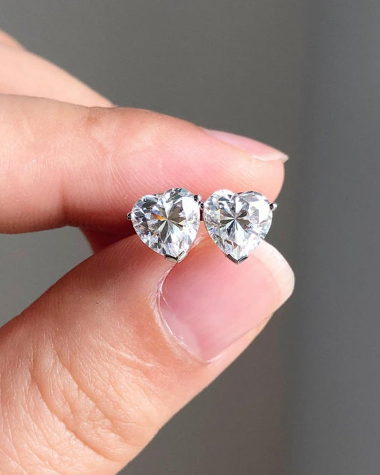 White Heart Cut Cubic Zirconia Solitaire Stud Earring For Her | Stylish Engagement Gift Earring For Love | Valentine's Gift Earring