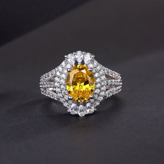 3.10Ct Golden Yellow Oval Cut Double Halo Ring | Party Wear Ring | Bridal Jewelry