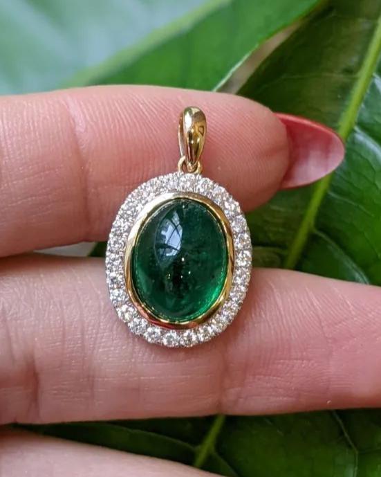 3.20Ct Green Oval Cut Halo Pendant | Party Wear Pendant | Stunning Pendant For Her | Women Jewelry