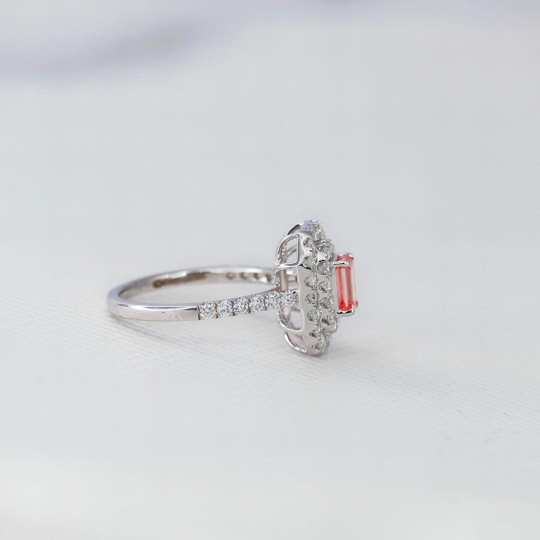 2.55Ct Red Emerald Cut Double Halo Ring | Party Wear Ring For Women | Jewelry Collection