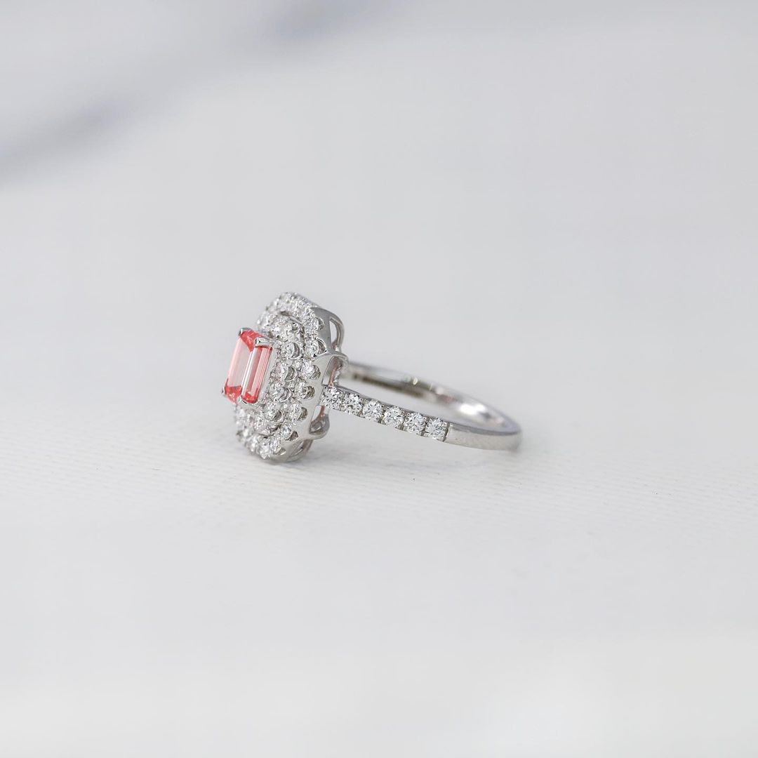 2.55Ct Red Emerald Cut Double Halo Ring | Party Wear Ring For Women | Jewelry Collection