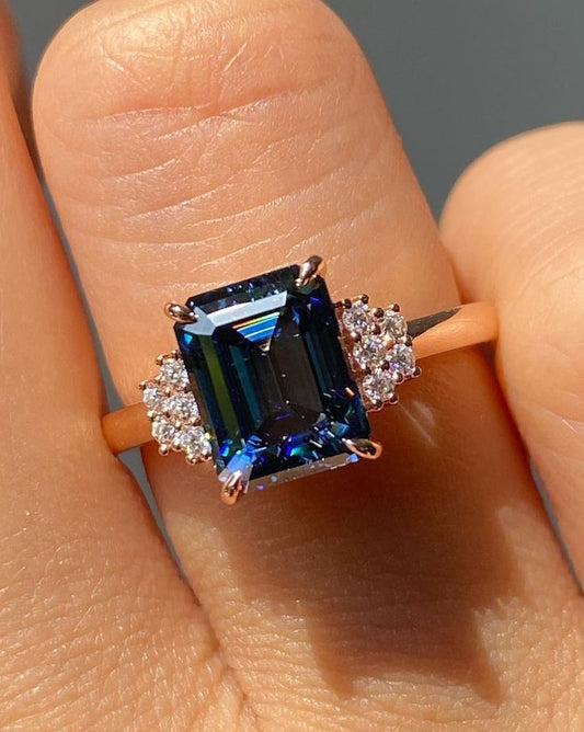 2.88Ct Blue Emerald Cut Solitaire Ring | Surprise Gift Ring For Wife | Classic Ring | Delicate Solo Diamond Ring For Women