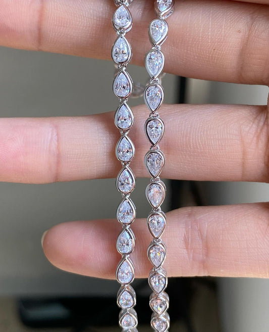 White Pear Brilliant Cut Signity Diamond Tennis Bracelet For Women | Bezel Set Tennis Bracelet | Wedding Gift For Bridal