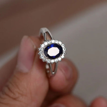 2.8CT Blue Oval Cut Halo Ring | Wedding Ring For Bridal | Unique Ring | Gift For Girlfriend