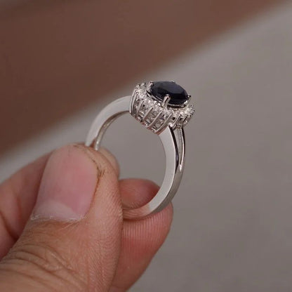 2.8CT Blue Oval Cut Halo Ring | Wedding Ring For Bridal | Unique Ring | Gift For Girlfriend