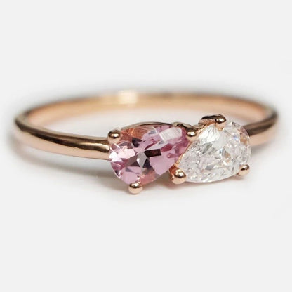 2.77Ct White And Pink Pear Cut Two Stone Ring | Toi Et Moi Ring | Perfect Gift For Girlfriend