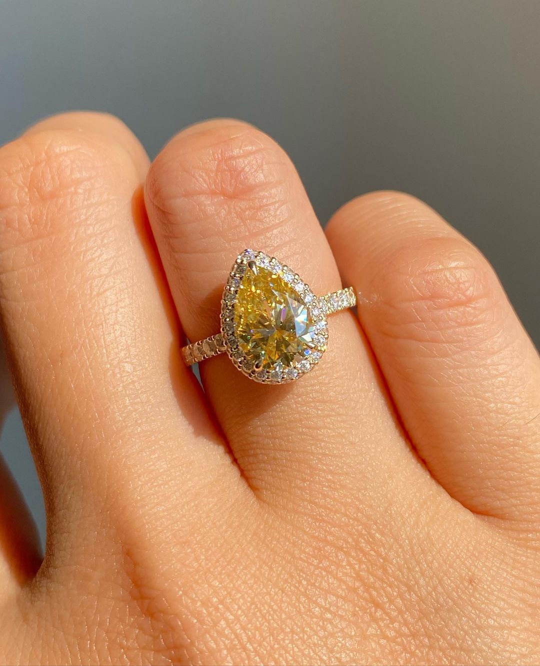 2.77Ct Canary Yellow Pear Cut Halo Ring | Anniversary Gift Ring For Wife | Fashion Jewelry