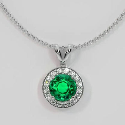 2.70Ct Green Round Cut Halo Pendant | Unique Pendant For Her | Engagement Gift Pendant For Fiancée | Fashion Jewelry