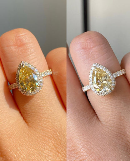 2.77Ct Canary Yellow Pear Cut Halo Ring | Anniversary Gift Ring For Wife | Fashion Jewelry