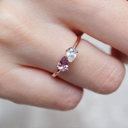 2.77Ct White And Pink Pear Cut Two Stone Ring | Toi Et Moi Ring | Perfect Gift For Girlfriend