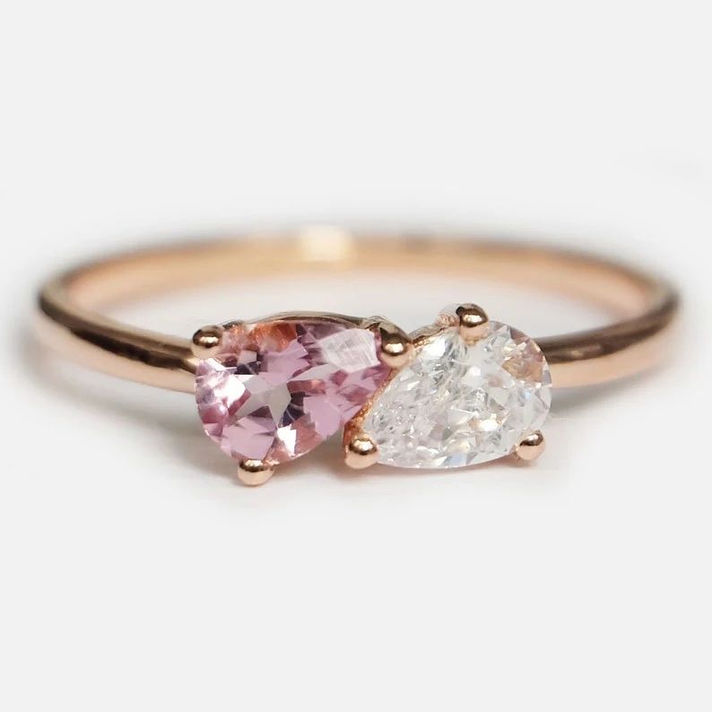 2.77Ct White And Pink Pear Cut Two Stone Ring | Toi Et Moi Ring | Perfect Gift For Girlfriend