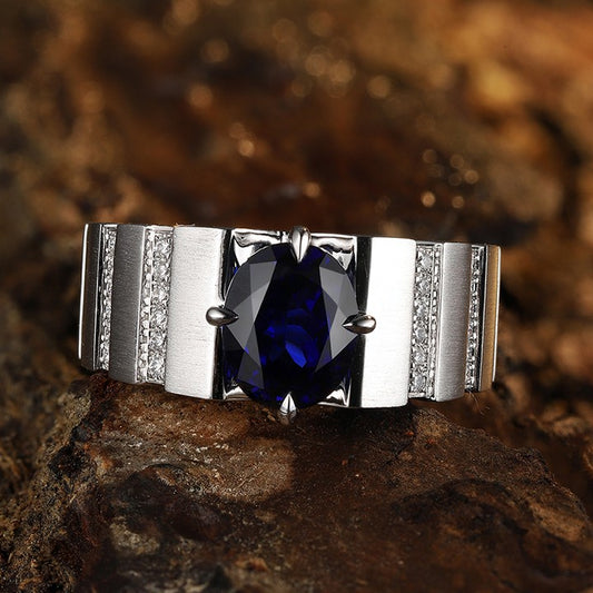 2.80Ct Blue Oval Cut Solitaire Ring | Unique Ring For Men | Statement Ring