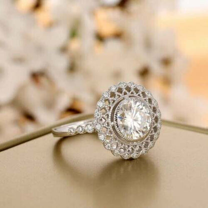 Vintage 2.80Ct White Round Cut Bezel Ring | Engagement Ring For Women | Jewelry Collection