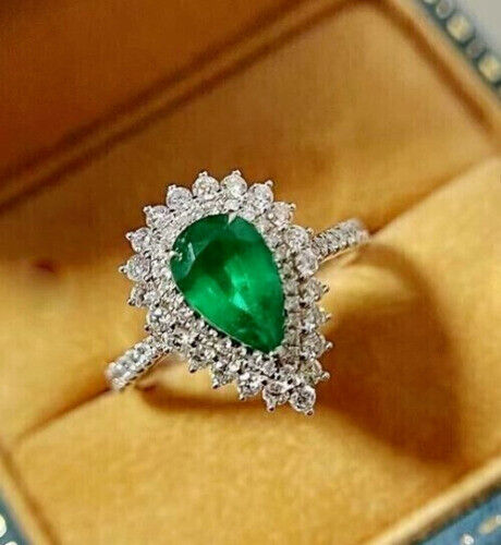 2.77Ct Green Pear Cut Double Halo | Anniversary Gift Ring For Wife | Fashion Jewelry