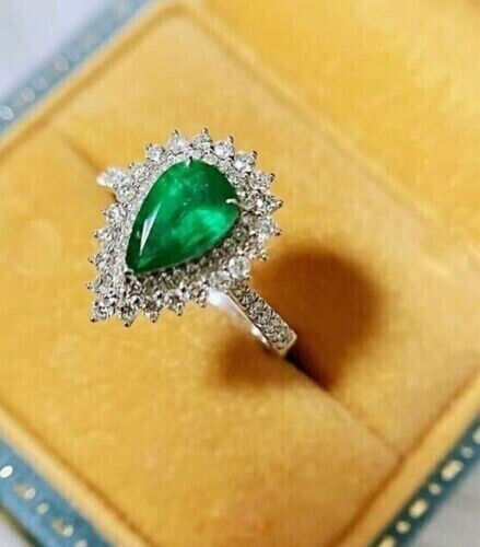 2.77Ct Green Pear Cut Double Halo | Anniversary Gift Ring For Wife | Fashion Jewelry