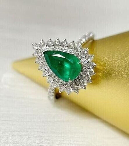 2.77Ct Green Pear Cut Double Halo | Anniversary Gift Ring For Wife | Fashion Jewelry