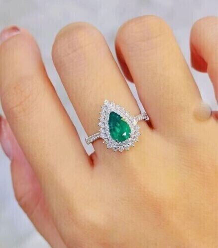 2.77Ct Green Pear Cut Double Halo | Anniversary Gift Ring For Wife | Fashion Jewelry