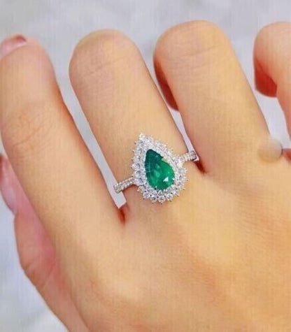 2.77Ct Green Pear Cut Double Halo | Anniversary Gift Ring For Wife | Fashion Jewelry