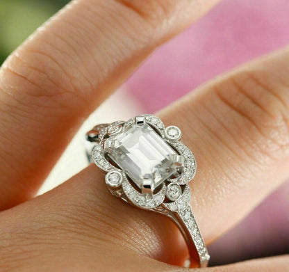 Vintage 2.80Ct White Emerald Cut Solitaire Ring | Wedding Ring For Bridal | Women Jewelry