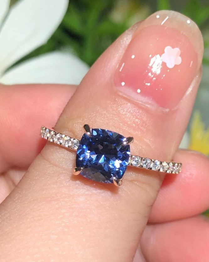 2.80Ct Blue Cushion Cut Solitaire Ring | Engagement Gift Ring For Fiancee | Proposal Gift Ring For Girlfriend