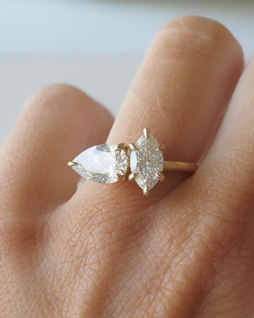 2.5Ct White Pear And Marquise Cut Two Stone Ring | Birthday Gift Ring |Toi ET Moi Ring | Fancy Ring