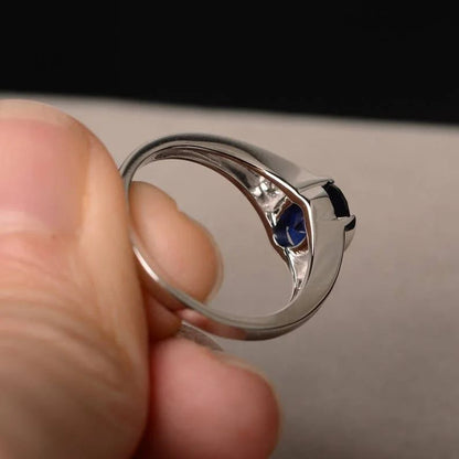 2.6CT Blue Oval Cut Half Bezel Ring | Birthstone Ring For Her | Daily Wear Ring | Jewelry For Women