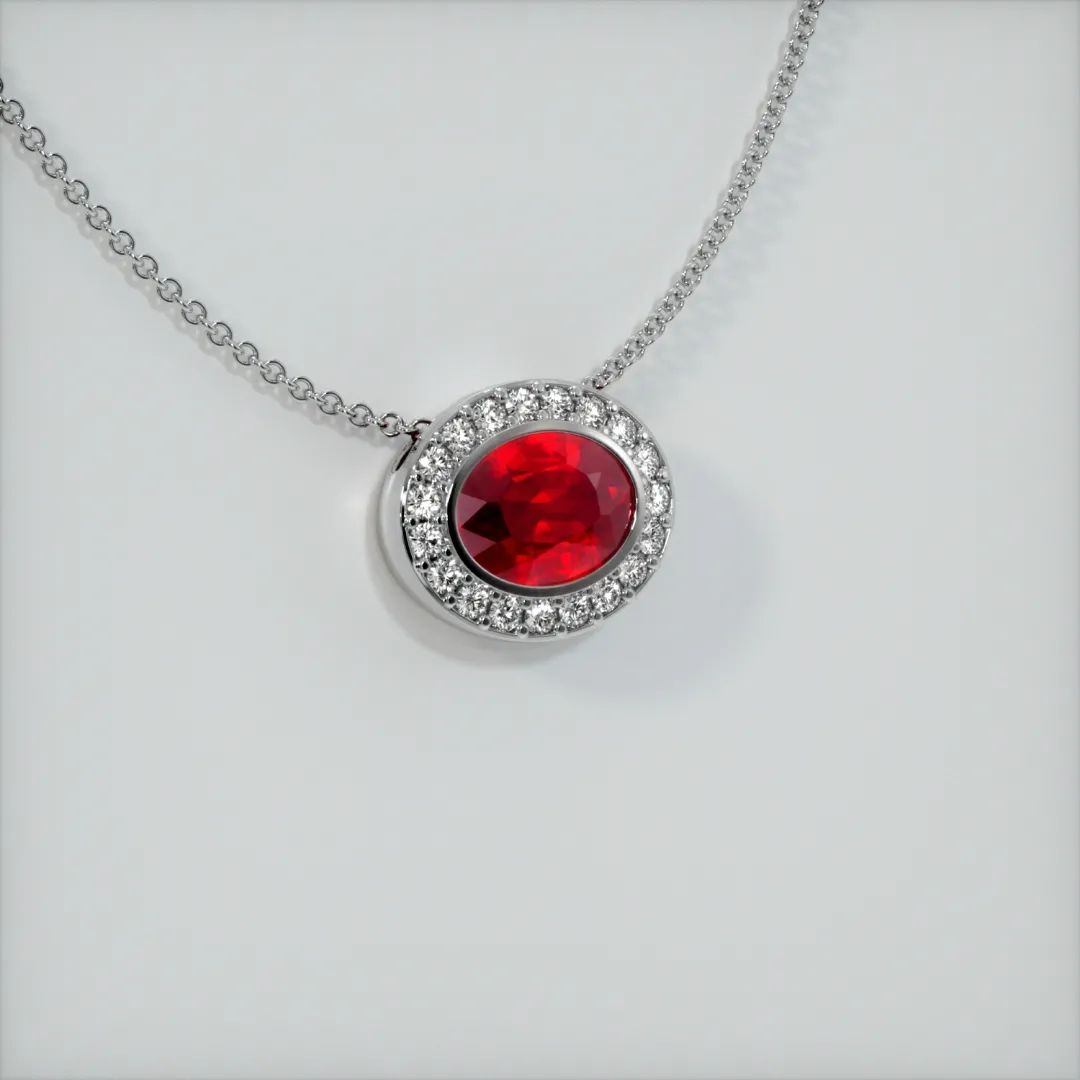 3.10Ct Red Oval Cut Bezel With Halo Pendant | Wedding Gift Pendant For Bridal | Sentimental gift Pendant | High Quality Jewelry