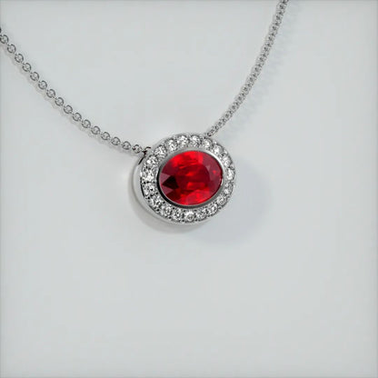 3.10Ct Red Oval Cut Bezel With Halo Pendant | Wedding Gift Pendant For Bridal | Sentimental gift Pendant | High Quality Jewelry