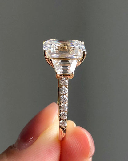 3.30Ct White Emerald Cut Three Stone Ring | Party Wear Ring | Special Event Ring | Designer Ring For Women