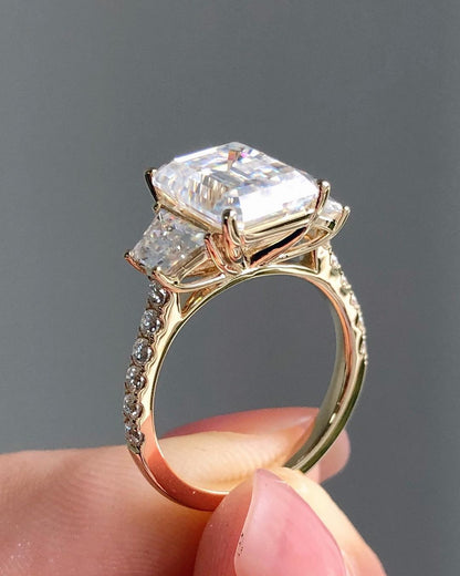 3.30Ct White Emerald Cut Three Stone Ring | Party Wear Ring | Special Event Ring | Designer Ring For Women