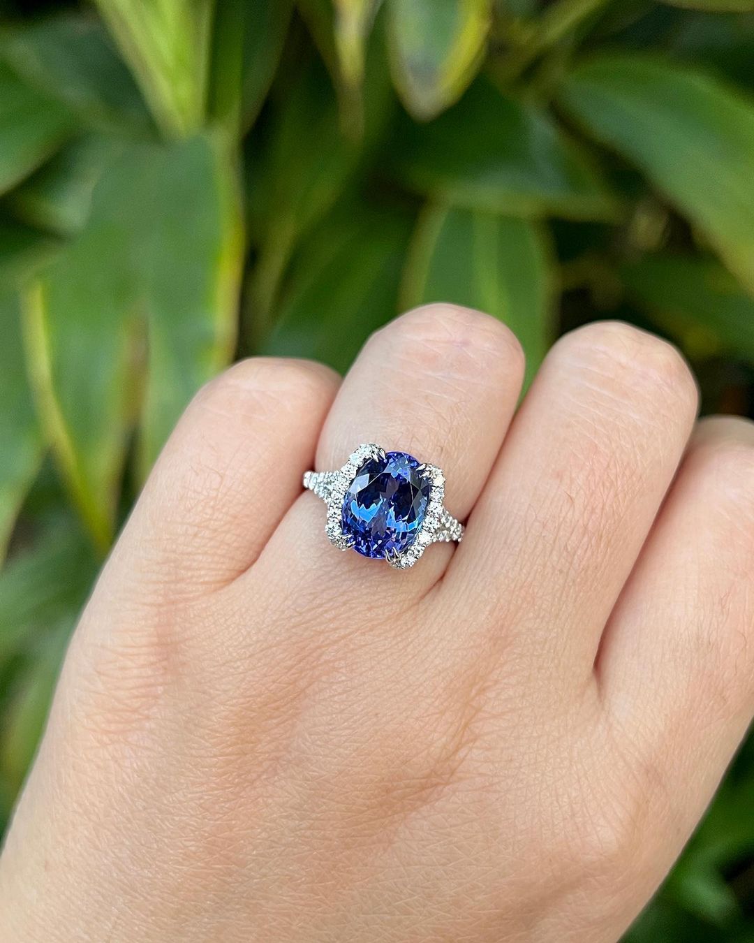 3.6Ct Blue Oval Cut Half Halo Setting Ring For Women | Bridesmaid Wedding Ring | Celebrity Style Ring For Her | Designer Ring Jewelry