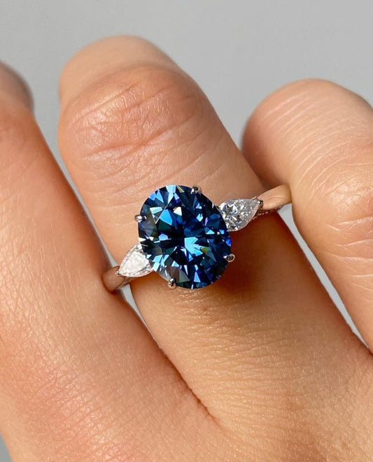 3.10Ct Blue Oval Cut Solitaire Ring | Anniversary Gift Ring | Vintage Ring For Her | Perfect Gift Ring For Mother