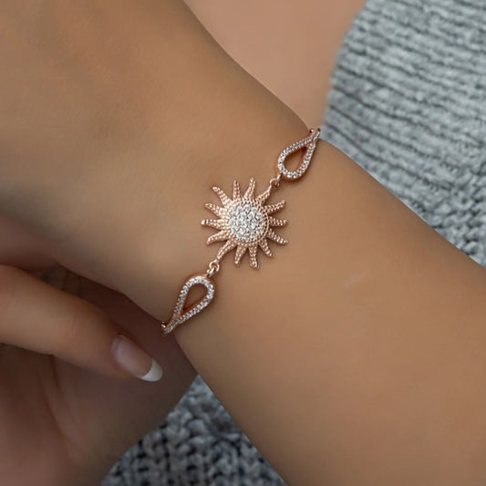 Sun Shape White Round Brilliant Cut Signity Diamond Cluster Bracelet | Engagement Gift Bracelet For Fiancee | Fashion Jewelry For Women